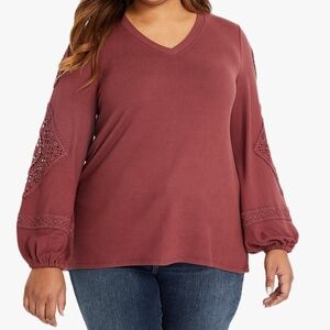 Maurice's Women's Cut-out Crochet Sleeve Top - Red